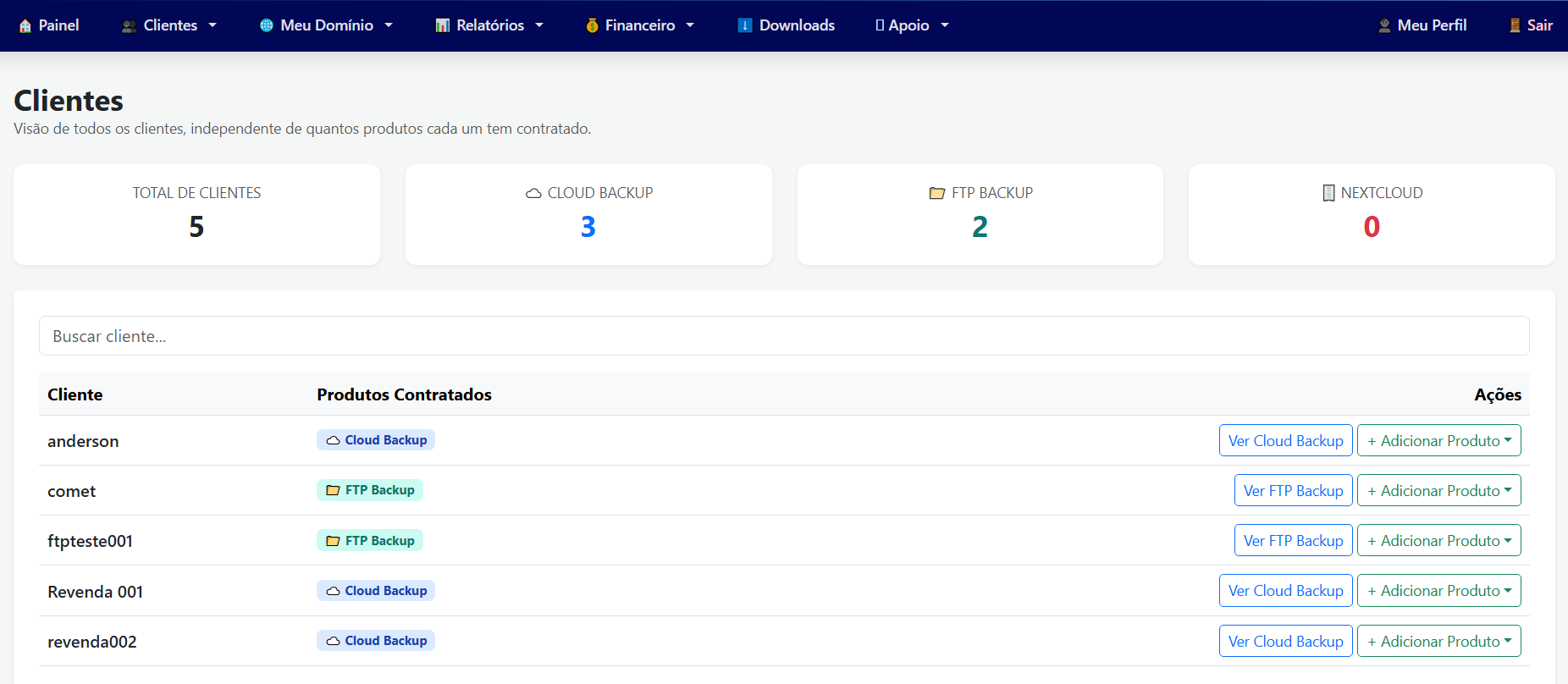 Relatório de uso de armazenamento por revendedor